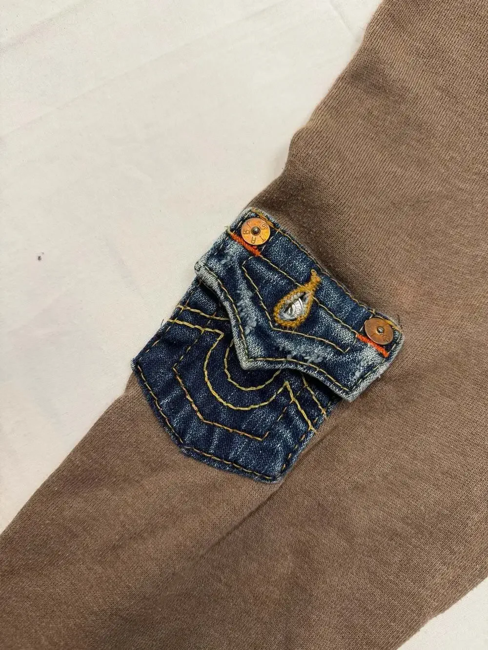 True Religion Billy Collection Brown Sweatshirt with Denim Pockets